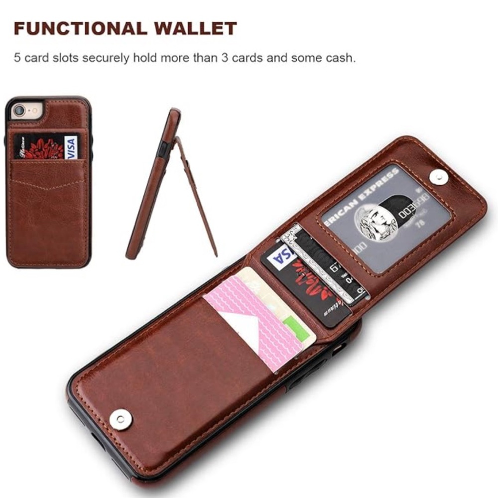 Brown Leather Wallet Phone Case for iPhone 7/8/SE - Picture 3 of 3